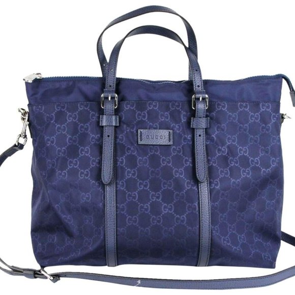 New Gucci Men's Crossbody Blue GG Nylon Tote Bag